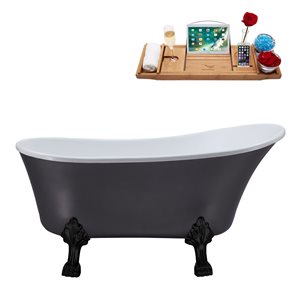 Streamline 63-in Gray/Brushed Gold Acrylic Oval Reversible Drain Clawfoot Bathub with Tray
