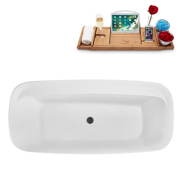 Streamline 30.7-in W x 66.9-in L Brushed Gunmetal/White Acrylic Rectangular Center Drain Freestanding Bathtub with Tray