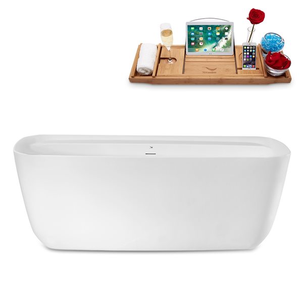 Streamline 30.7-in W x 66.9-in L Brushed Gunmetal/White Acrylic Rectangular Center Drain Freestanding Bathtub with Tray