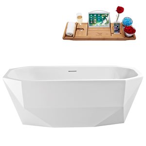 Streamline 28.7-in W x 63-in L White/Brushed Gold Acrylic Oval Center Drain Freestanding Bathtub with Tray