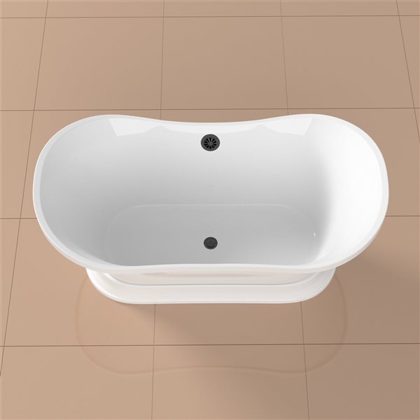 Baignoire autoportante en acrylique bronze industriel brossé et blanc par Streamline, drain central et plateau, 32 po x 60 po