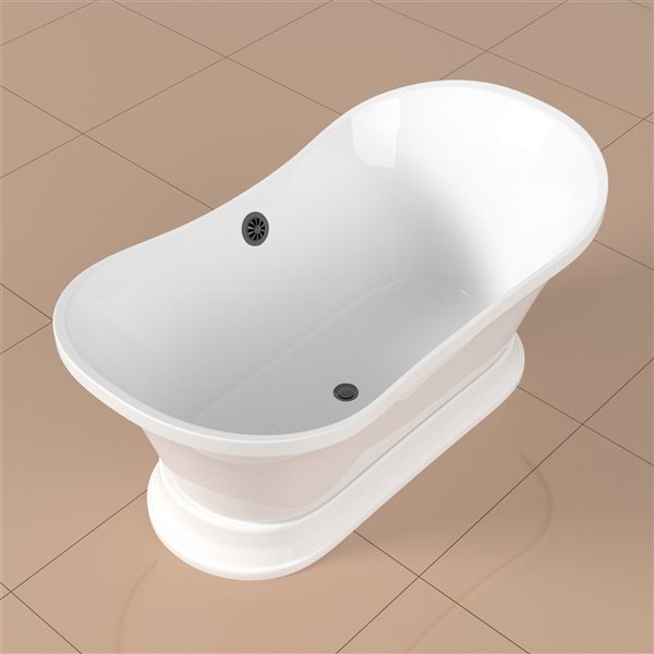 Baignoire autoportante en acrylique bronze industriel brossé et blanc par Streamline, drain central et plateau, 32 po x 60 po