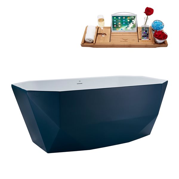 Streamline 28.7-in W x 63-in L Yellow/Brushed Gold Acrylic Oval Center Drain Freestanding Bathtub with Tray