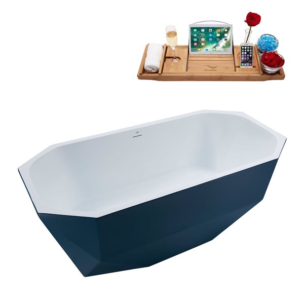 Streamline 28.7-in W x 63-in L Yellow/Brushed Gold Acrylic Oval Center Drain Freestanding Bathtub with Tray