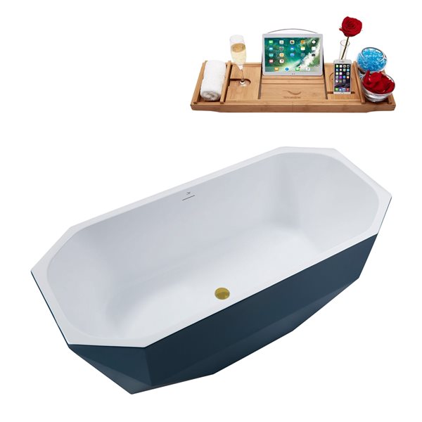 Streamline 28.7-in W x 63-in L Yellow/Brushed Gold Acrylic Oval Center Drain Freestanding Bathtub with Tray