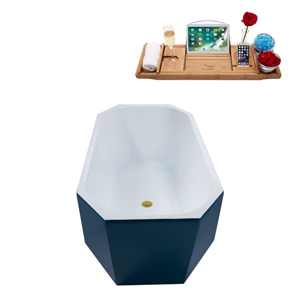 Streamline 28.7-in W x 63-in L Yellow/Brushed Gold Acrylic Oval Center Drain Freestanding Bathtub with Tray