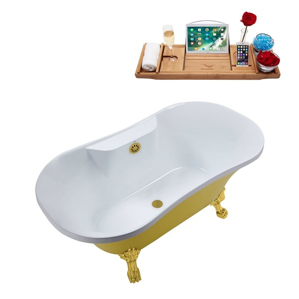 Streamline 32-in W x 60-in L Oval Brushed Gold/Yellow Acrylic Center Drain Clawfoot Bathtub with Tray