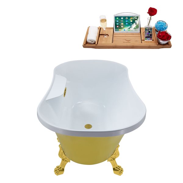 Streamline 32-in W x 60-in L Oval Brushed Gold/Yellow Acrylic Center Drain Clawfoot Bathtub with Tray