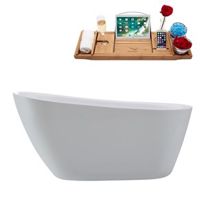 Streamline 28-in x 59-in Oval White Acrylic Freestanding Bathtub with Brushed Gold Reversible Drain and Tray
