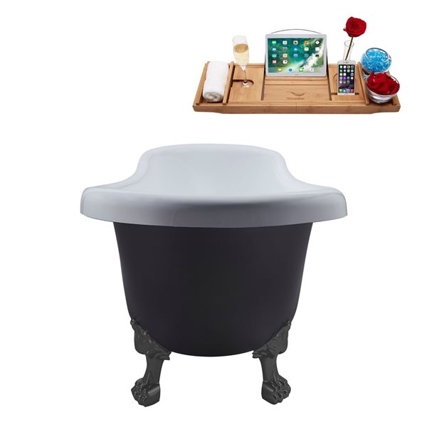 Streamline 27.5-in x 61-in Oval Grey/Brushed Gun Metal Acrylic Clawfoot Bathtub with Reversible Drain and Tray