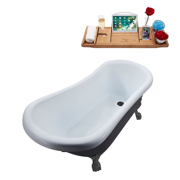 Streamline 27.5-in x 61-in Oval Grey/Brushed Gun Metal Acrylic Clawfoot Bathtub with Reversible Drain and Tray