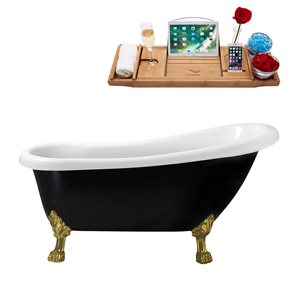 Streamline 27.5-in x 61-in Oval Black and Brushed Gold Acrylic Clawfoot Bathtub with Brushed Gold Reversible Drain and Tray
