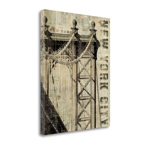 Impression sur toile Tangletown Fine Art « Vintage NY Manhattan Bridge » par Michael Mullan sans cadre de 28 po h. x 6 po l.