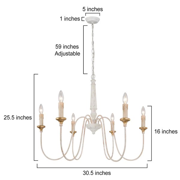 Uolfin 6-Light Antique White Wood French Country/Cottage Chandelier