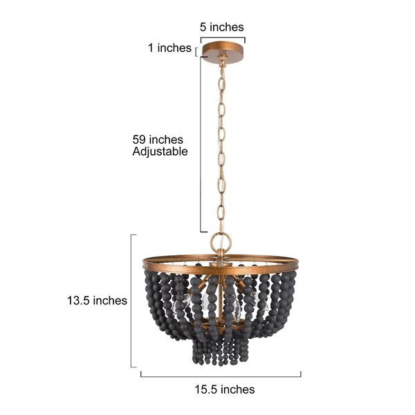 Uolfin 4-Light Black Bohemian/Global Beaded Drum Chandelier