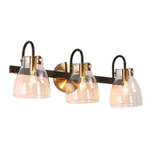 Uolfin 3-Light Matte Black and Gold with Clear Glass Modern/Contemporary Vanity Light