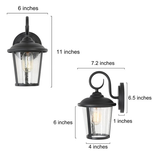 Uolfin 2-Pack 1-Light Modern Textured Black Outdoor Wall Lantern