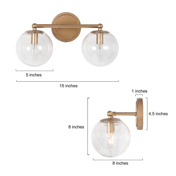 Alaia 2-Light Sunset Gold Globe Vanity Light with Clear Glass Shades