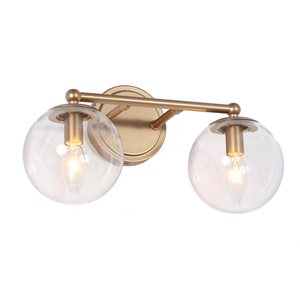 Uolfin 2-Light Matte Gold with Clear Glass Modern/Contemporary Globe Vanity Light
