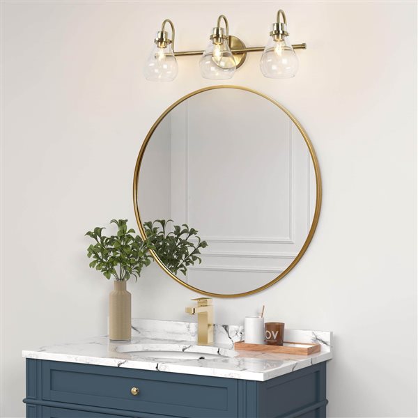 Brielle 3-Light Modern Brass Gold Vanity Light with Clear Glass Shades