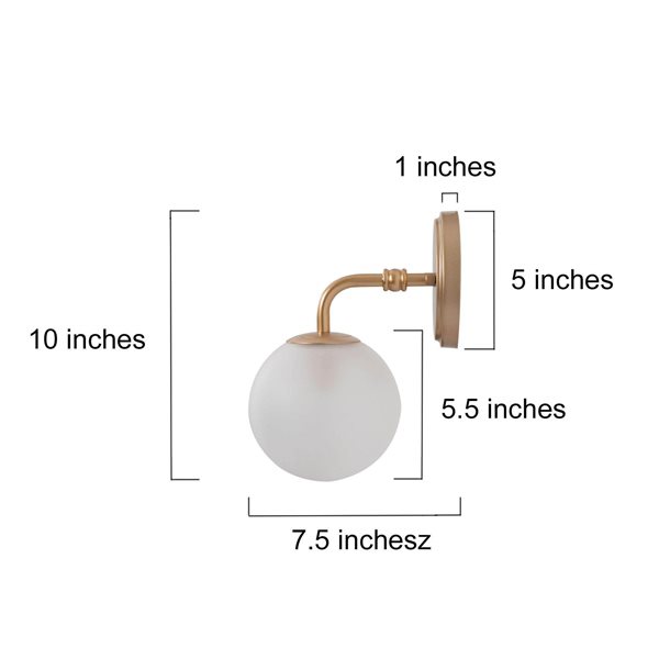 Octavia 1-Light Sunset Gold Globe Wall Sconce with Frosted Glass Shade