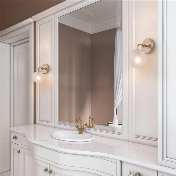 Octavia 1-Light Sunset Gold Globe Wall Sconce with Frosted Glass Shade