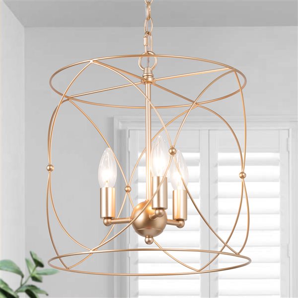 Uolfin 3-Light Antique Gold Modern/Contemporary Drum Cage Chandelier