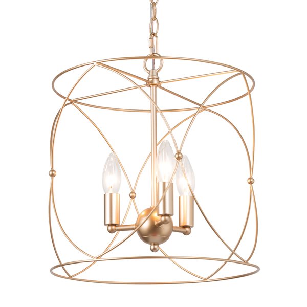 Uolfin 3-Light Antique Gold Modern/Contemporary Drum Cage Chandelier