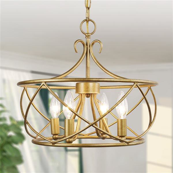 Uolfin 4-Light Antique Gold Cage Chandelier with Candlestick Design