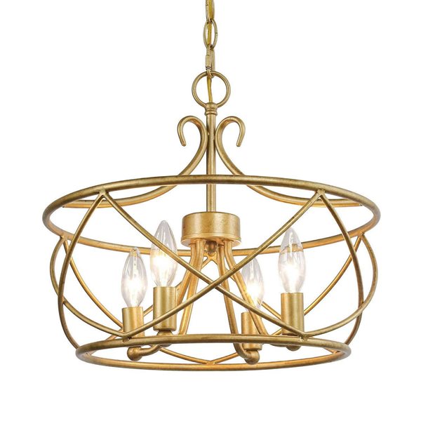 Uolfin 4-Light Antique Gold Cage Chandelier with Candlestick Design