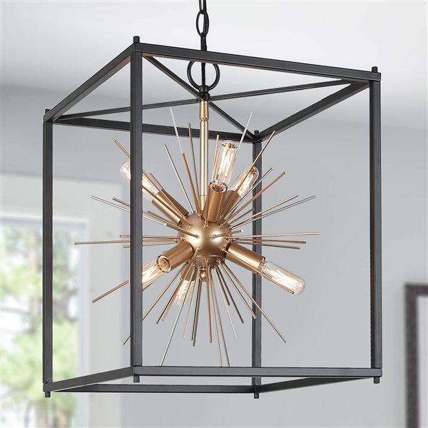 Uolfin 6-Light Black/Gold Modern/Contemporary Square Cage Chandelier