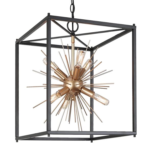 Uolfin 6-Light Black/Gold Modern/Contemporary Square Cage Chandelier