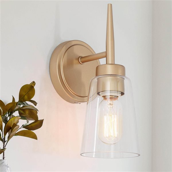 Esme 1-Light Tapered Spike Modern Gold Decorative Wall Sconce with Clear Glass Shade