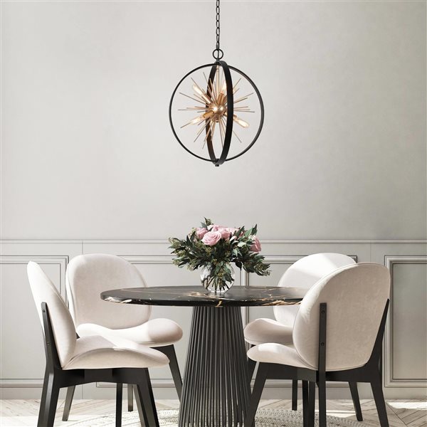 Uolfin 6-Light Black/Gold Modern/Contemporary Globe Cage Chandelier