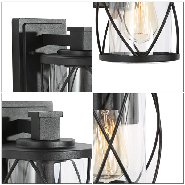 Uolfin 2-Pack 1-Light Textured Black Cage Outdoor Wall Light