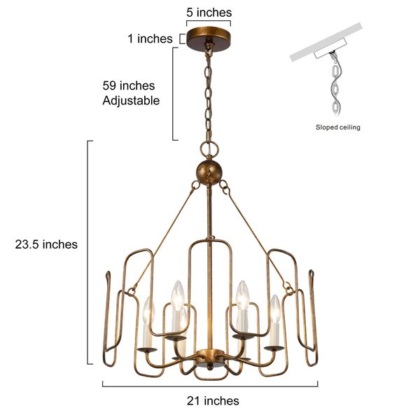 Uolfin 6-Light Antique Gold Farmhouse Drum Cage Chandelier