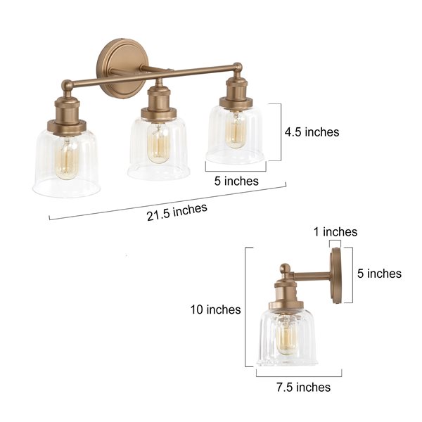 Saige 3-Light Gold Bathroom Vanity Light with Clear Glass Shades