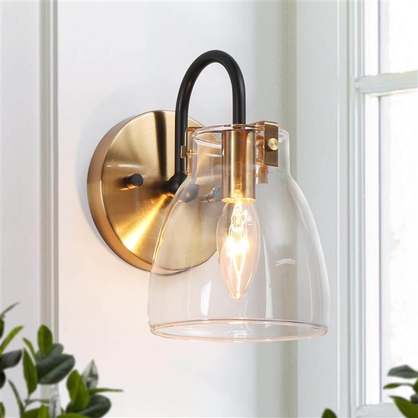 UOLFIN Brielle 1-Light Modern Brass and Black Wall Sconce with Clear Glass  Shade L2AB83AQAZY87W1