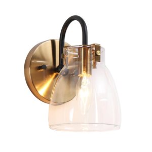 Uolfin 5-in W 1-Light Matte Black and Brass with Clear Glass Modern/Contemporary Bowl Wall Sconce