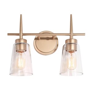 Uolfin 2-Light Matte Gold with Clear Glass Modern/Contemporary Cylinder Vanity Light