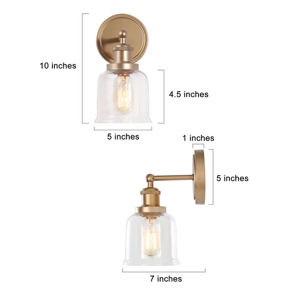 Saige 1-Light Gold Wall Sconce with Clear Glass Shade