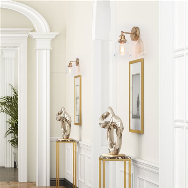 Saige 1-Light Gold Wall Sconce with Clear Glass Shade