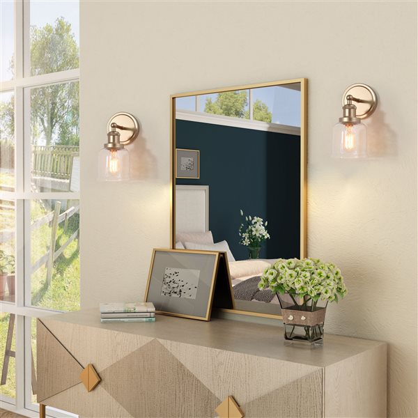 Saige 1-Light Gold Wall Sconce with Clear Glass Shade