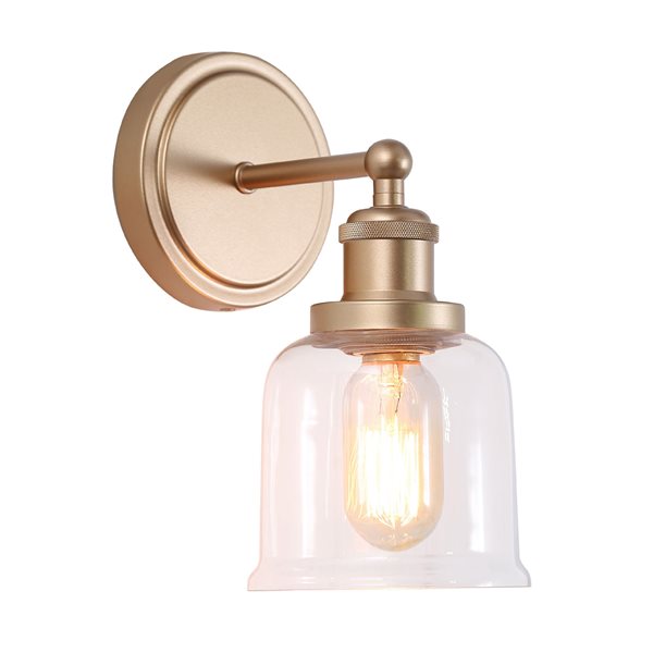 Saige 1-Light Gold Wall Sconce with Clear Glass Shade