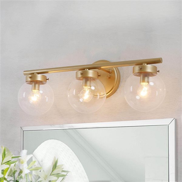 Maeve 3-Light Modern Gold Vanity Light with Clear Glass Shades