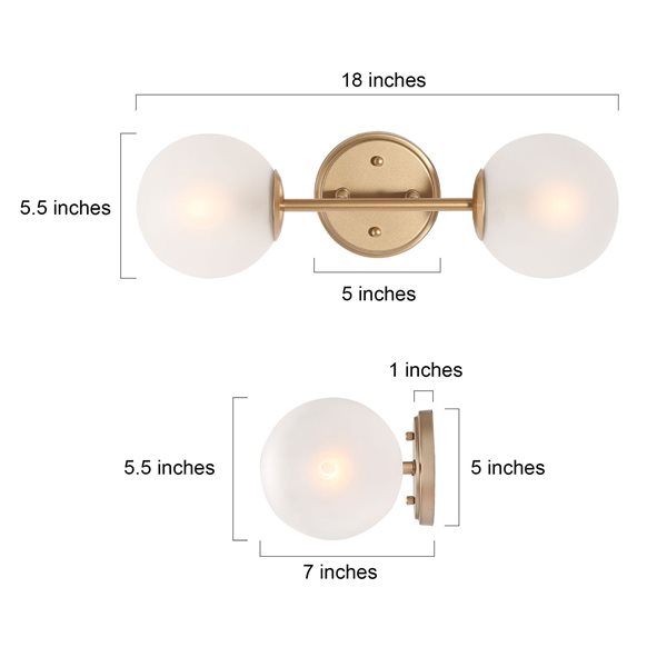 Octavia 2-Light Sunset Gold Globe Vanity Light with Frosted Glass Shades