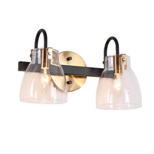 Uolfin 2-Light Matte Black and Gold with Clear Glass Modern/Contemporary Vanity Light