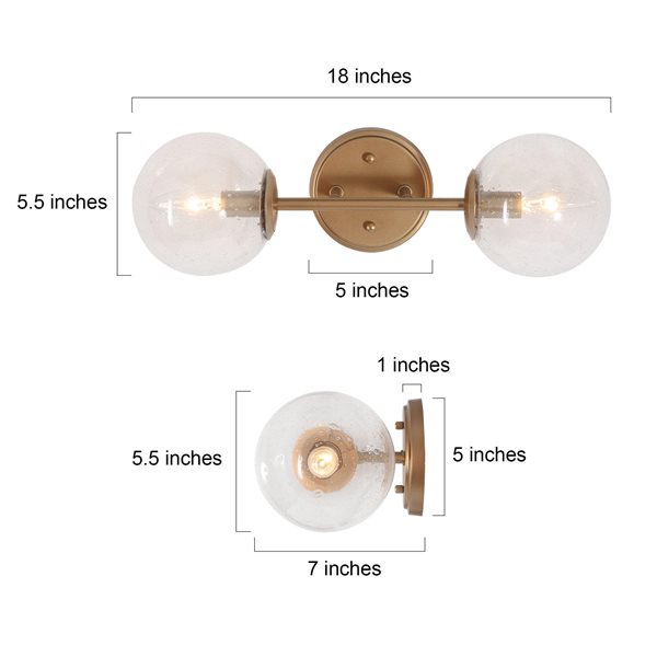 UOLFIN Octavia 2Light Sunset Gold Globe Vanity Light with Clear Seeded