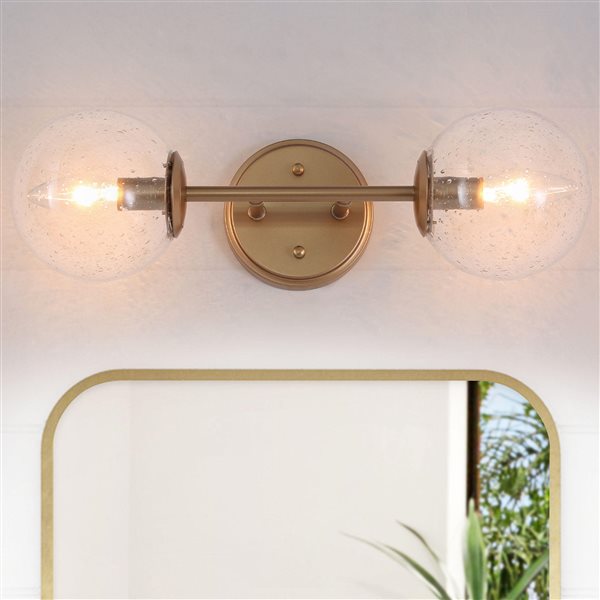UOLFIN Octavia 2Light Sunset Gold Globe Vanity Light with Clear Seeded