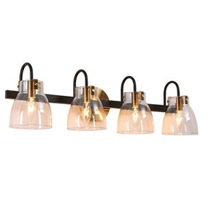 Uolfin 4-Light Matte Black and Gold with Clear Glass Modern/Contemporary Vanity Light